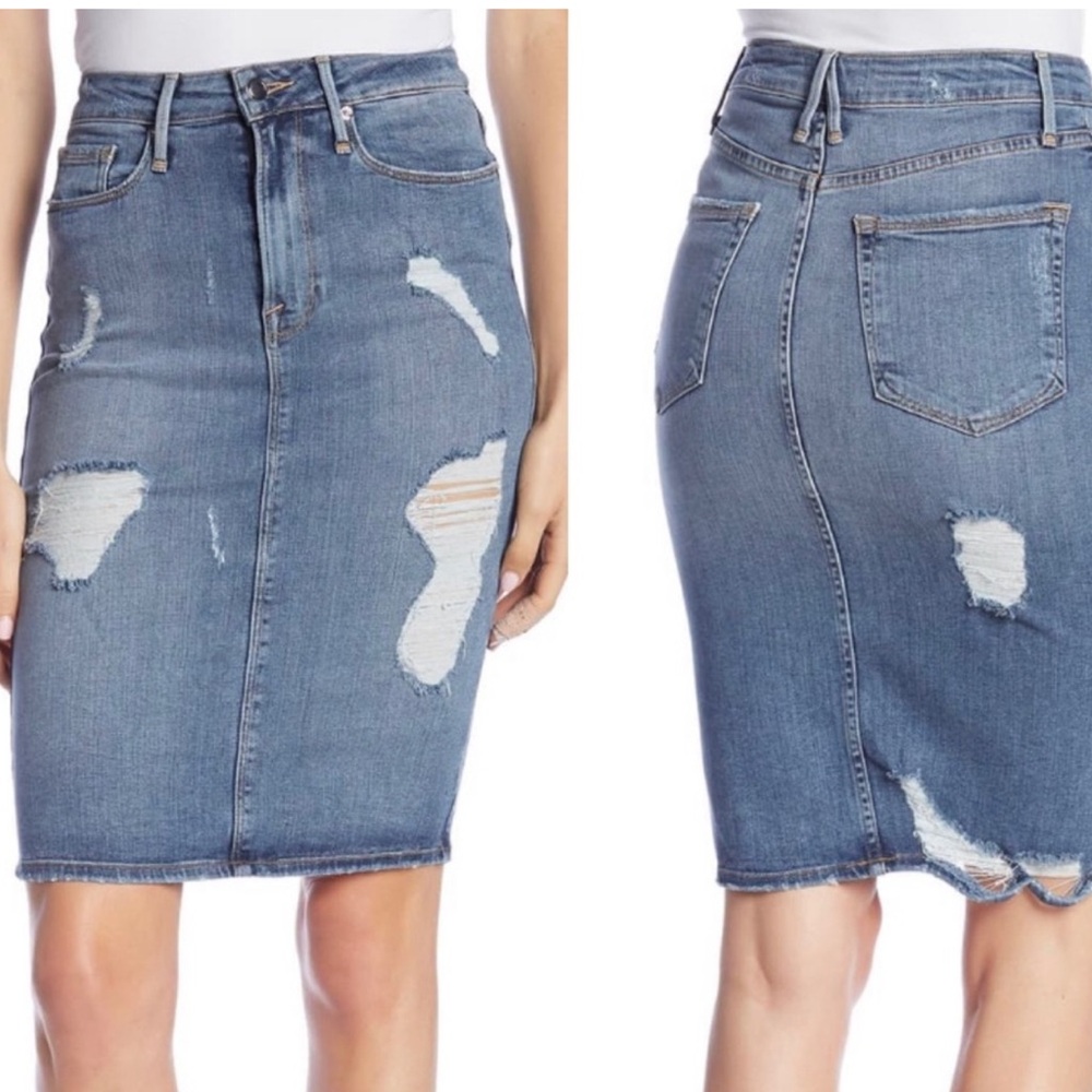 GOOD AMERICAN HIGH WAIST DENIM PENCIL JEAN SKIRT 8